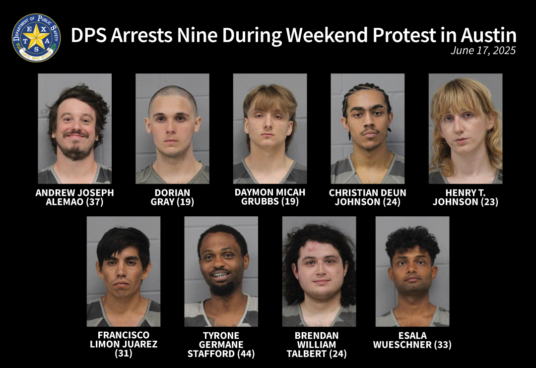 DPS Arrests Nine During Weekend Protest in Austin