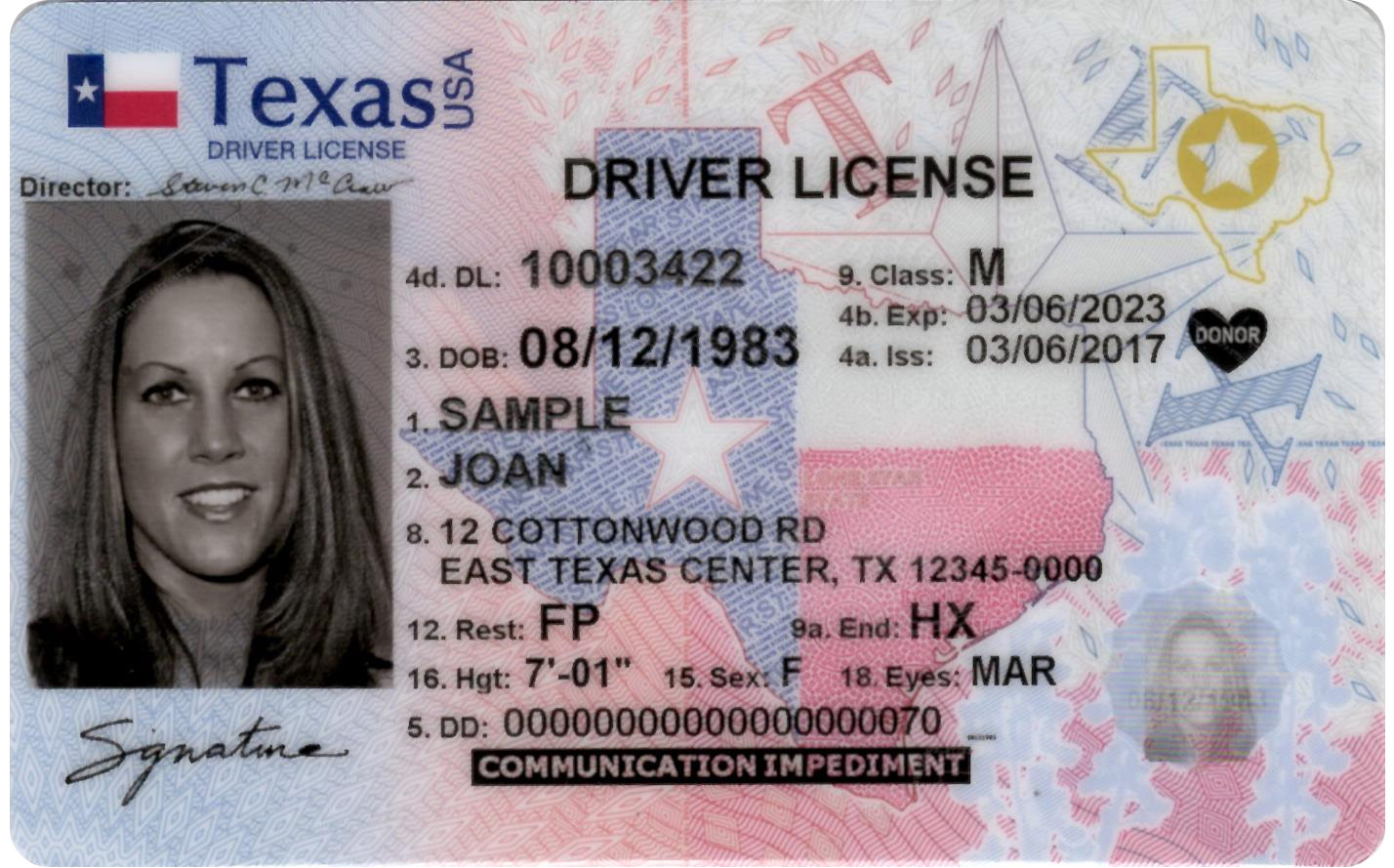 Texas driver license image