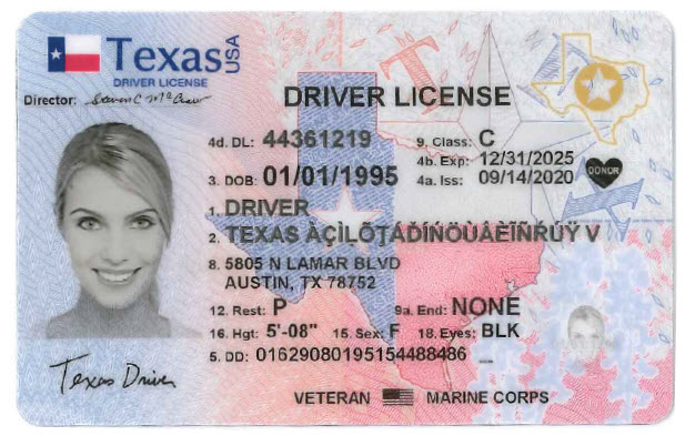 driver license image with veteran designator