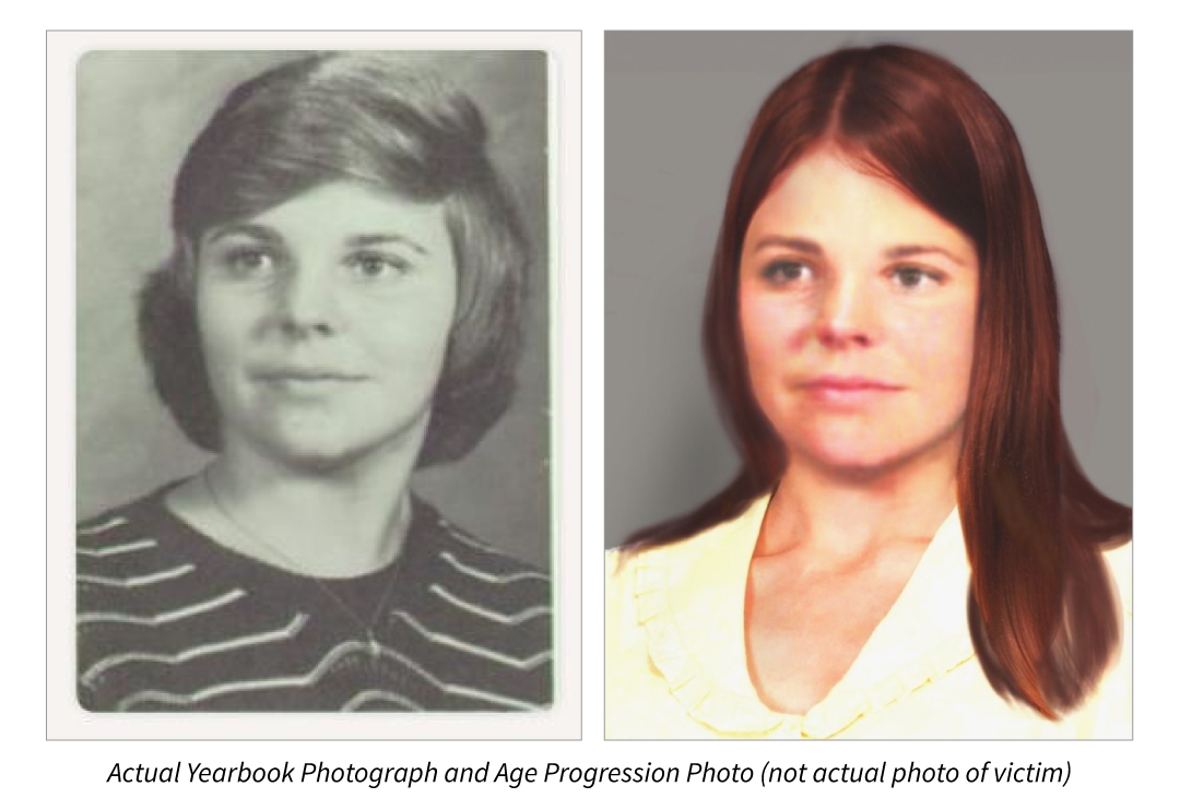 Roberta Mumma yearbook photo and age progression