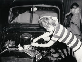 Women learned auto mechanic skills during a 1942 class. When World War II was in full swing, women on the homefront took over many traditionally male tasks.
